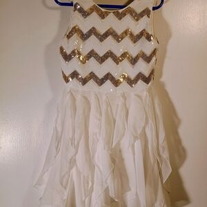 Emily West Sequin Chevron Dress in White and Gold